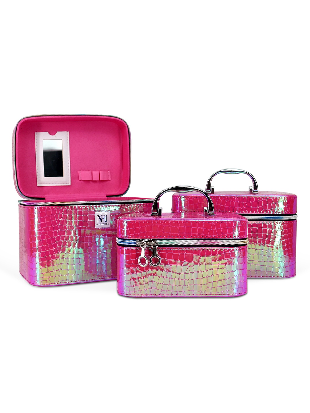 

NFI essentials Women Set Of 3 Pink Textured Travel Cosmetic Pouch