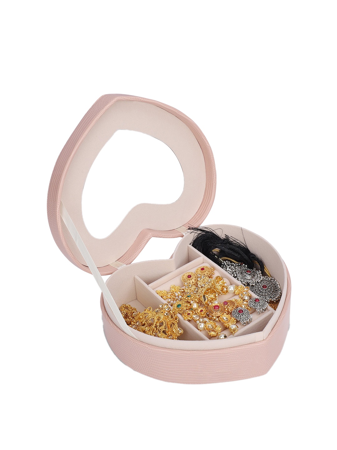 

NFI essentials Women Pink Heart Shape PU Leather Travel Jewellery Storage Box Organizer