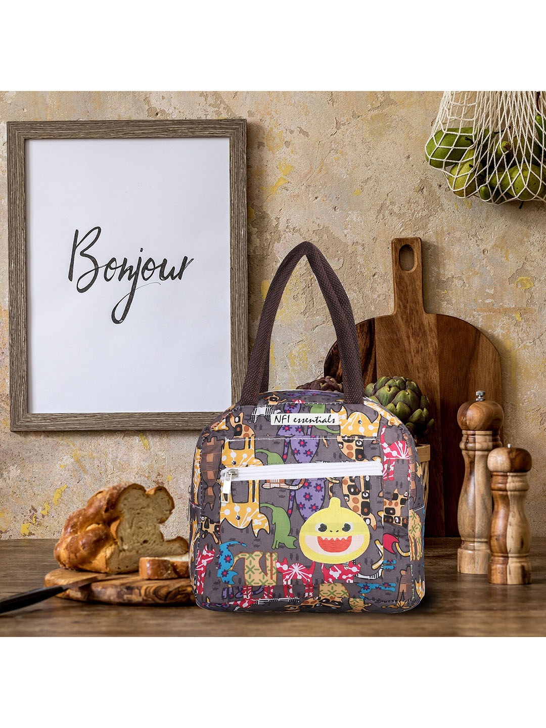 

NFI essentials Women Brown Abstract Printed Lunch Bag