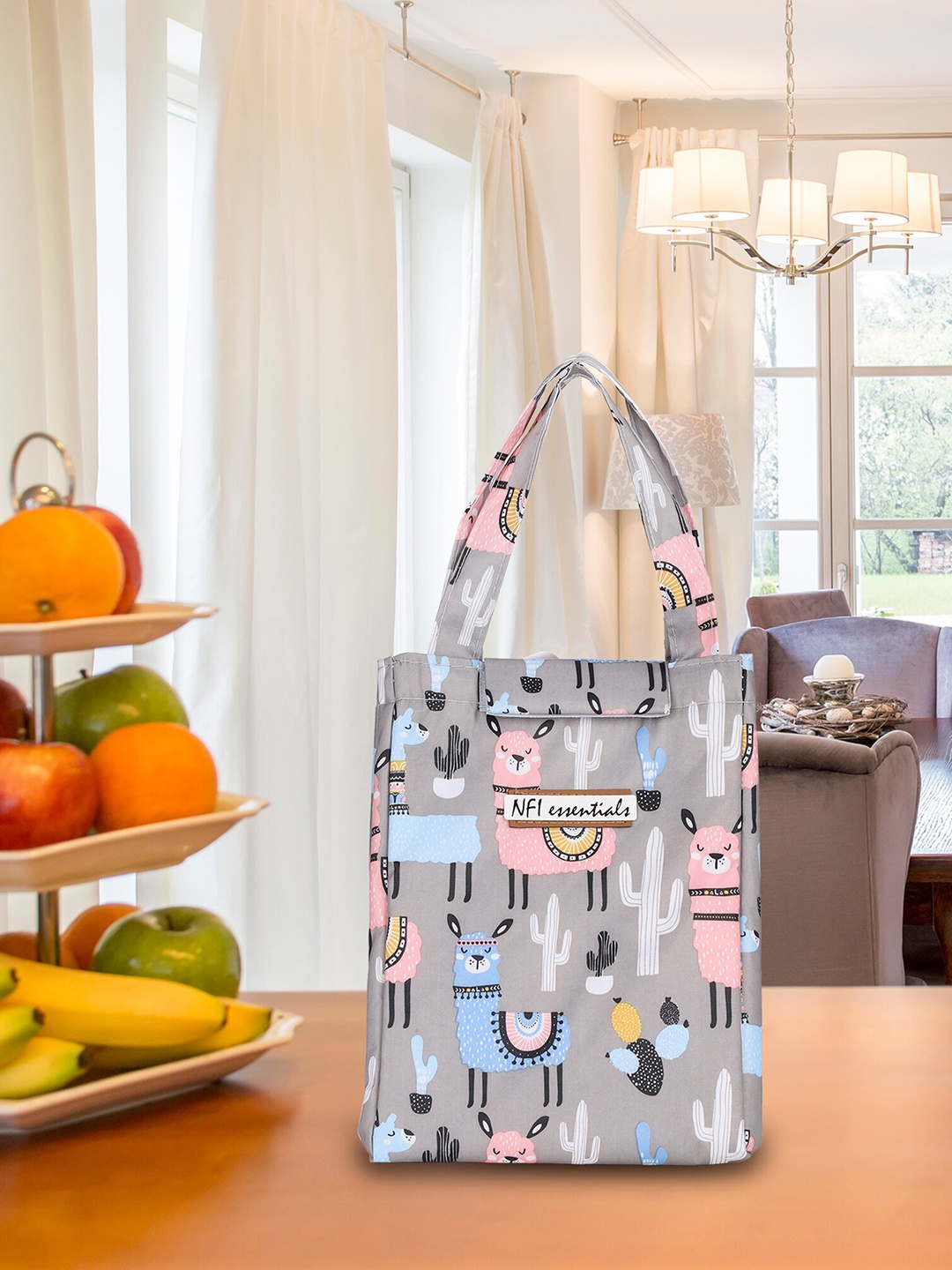 

NFI essentials Grey & Pink Printed Lunch Bag