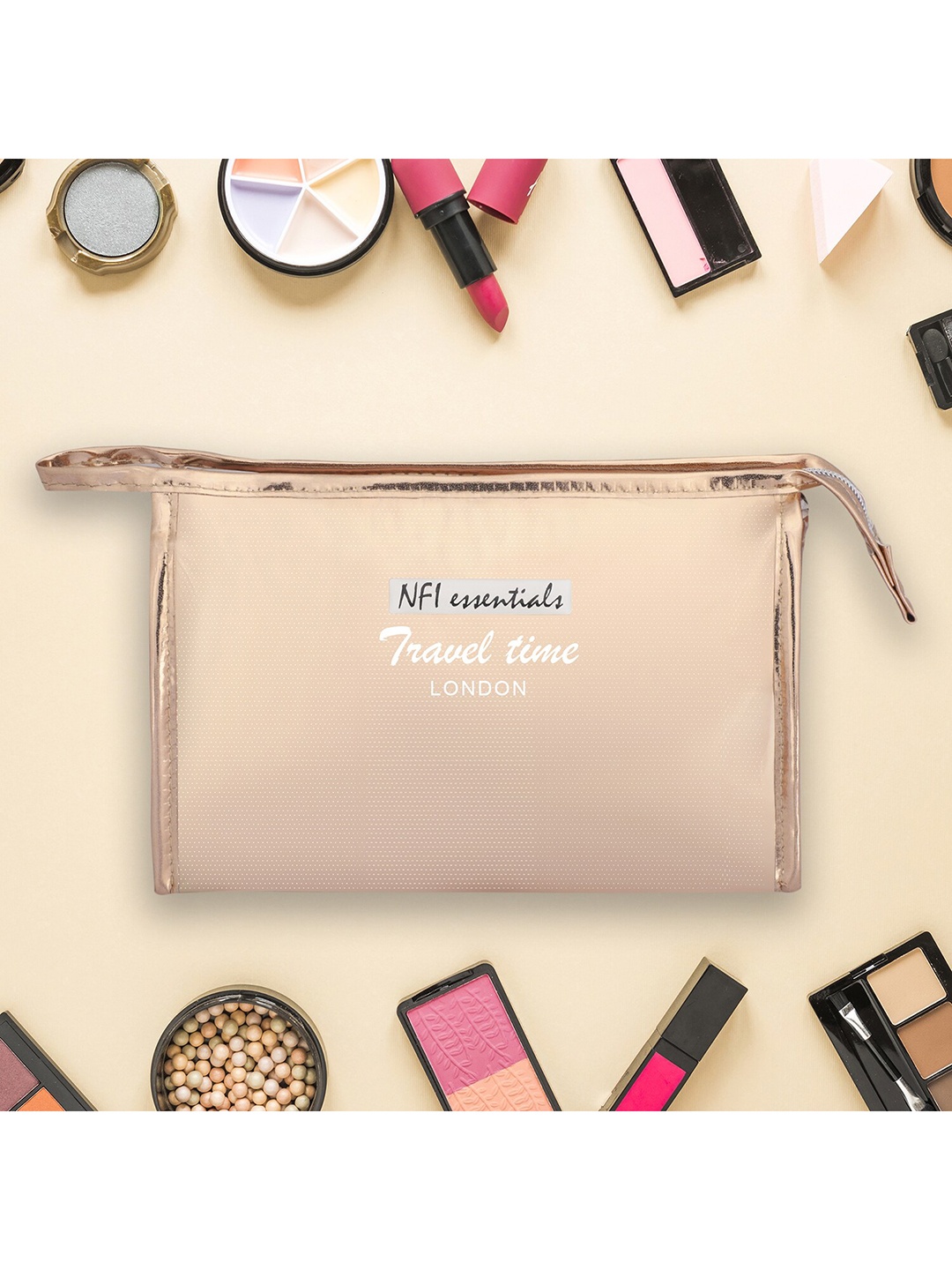 

NFI essentials Women Gold Solid PU Reflective Makeup Pouch
