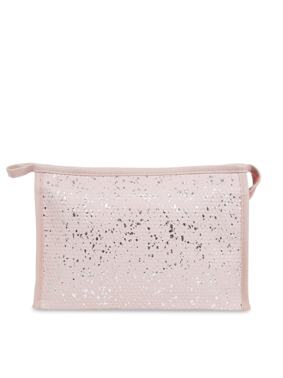 

NFI essentials Women Pink & Silver Textured Glittery Makeup Pouch