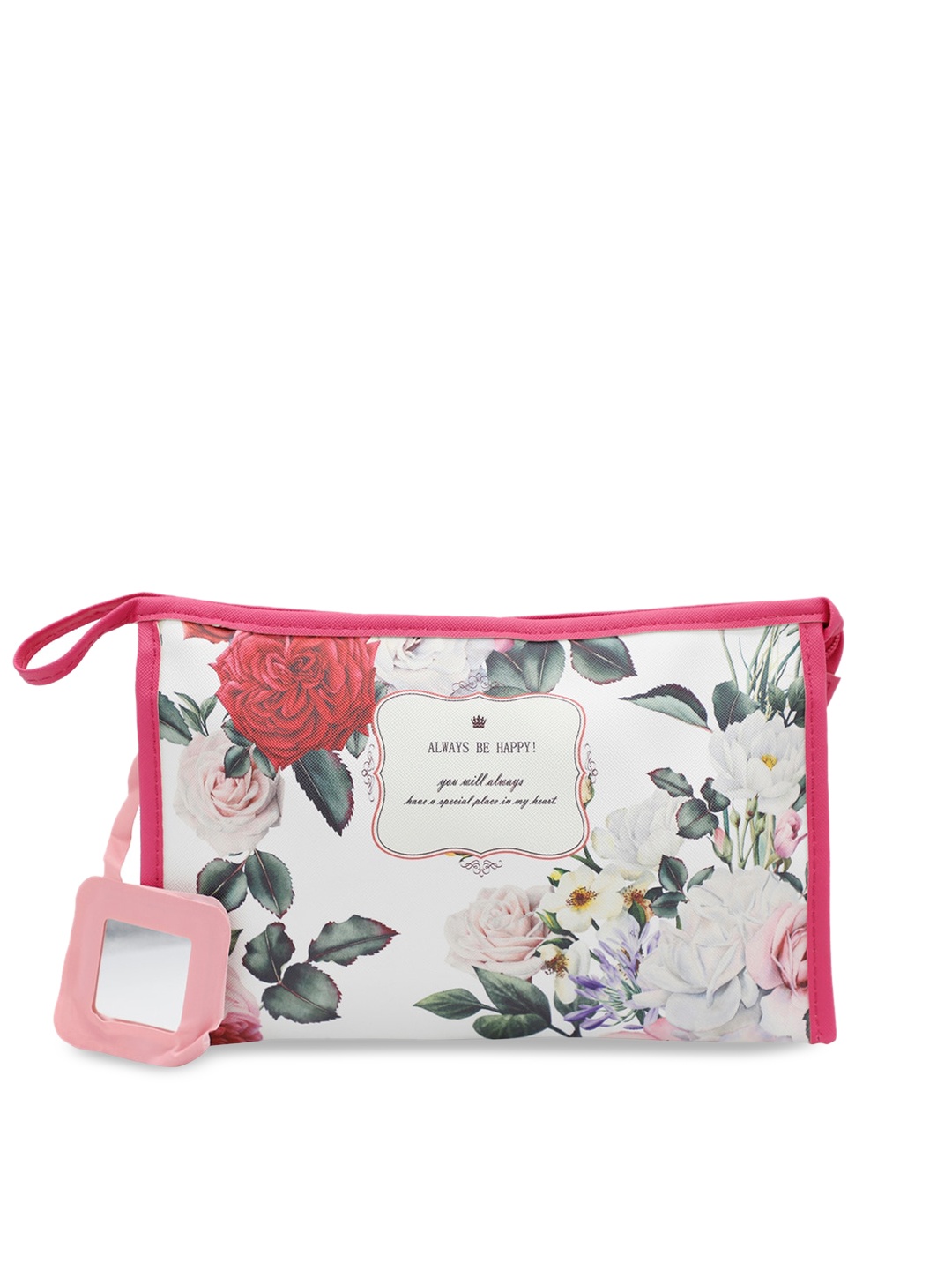 

NFI essentials Women White & Pink Floral Printed Makeup Pouch