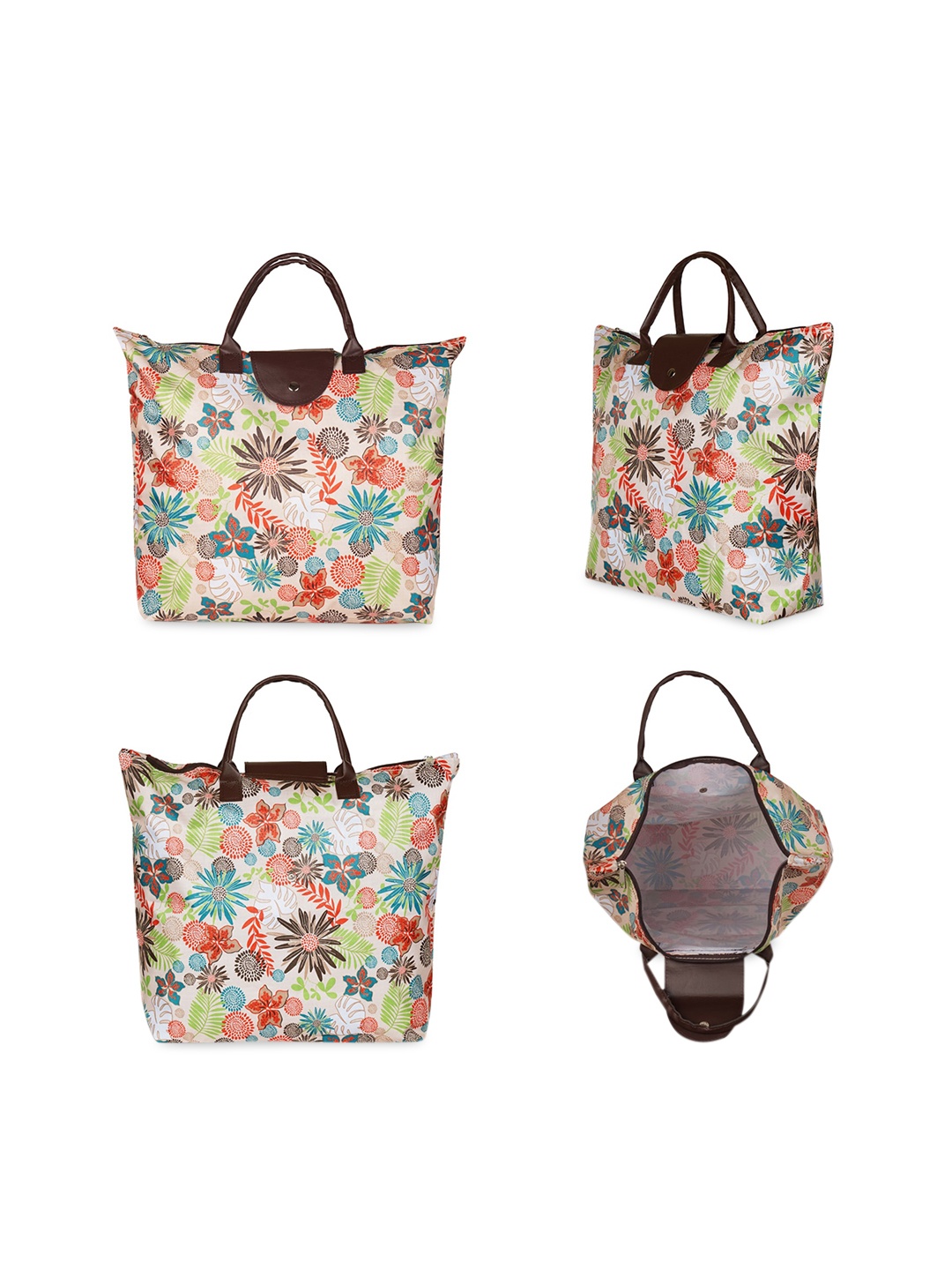 

NFI essentials Off-White & Green Floral Printed Shopper Tote Bag