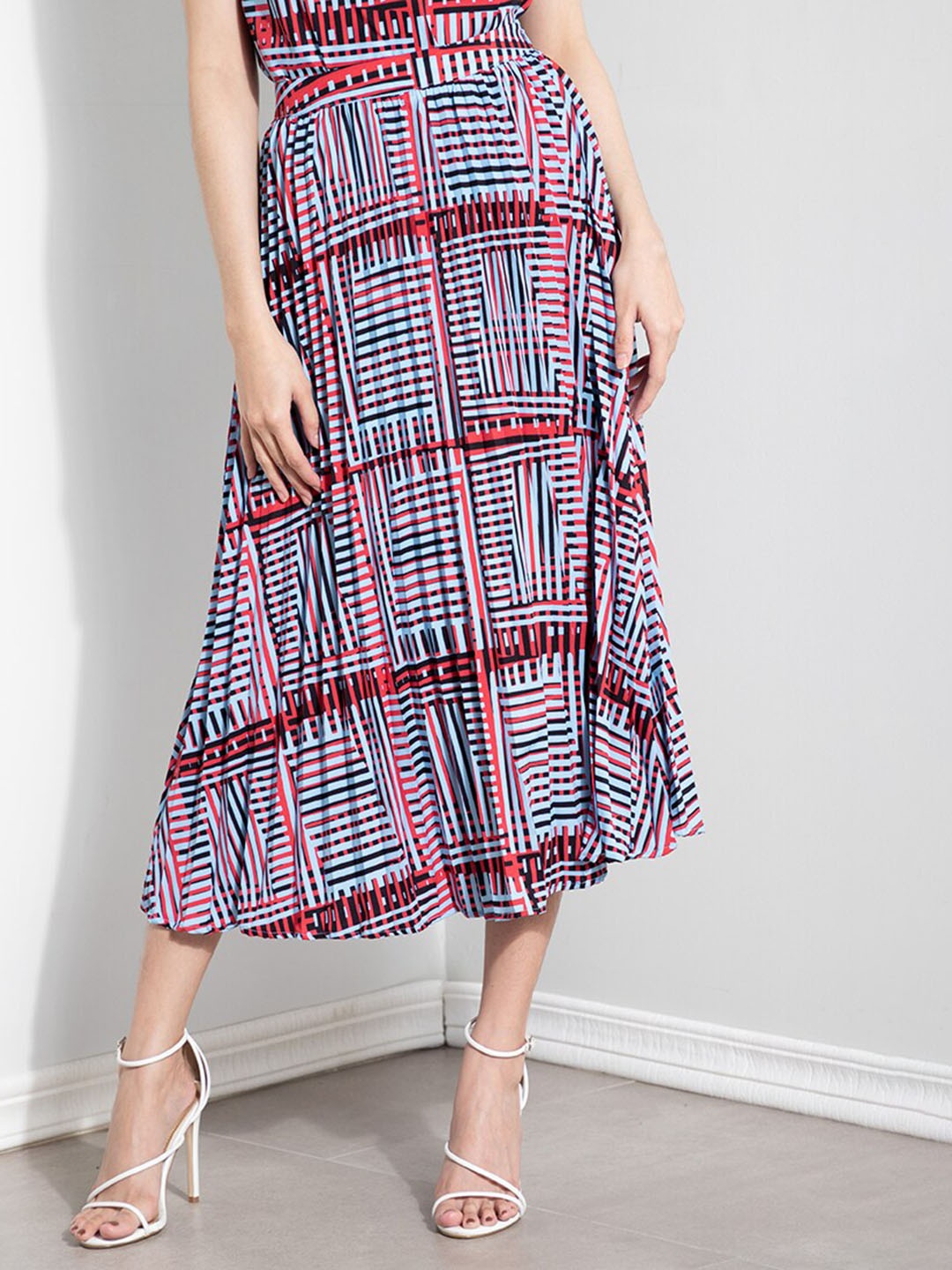 

ZALORA OCCASION Women Navy Blue & Pink Striped Midi A-Line Skirt