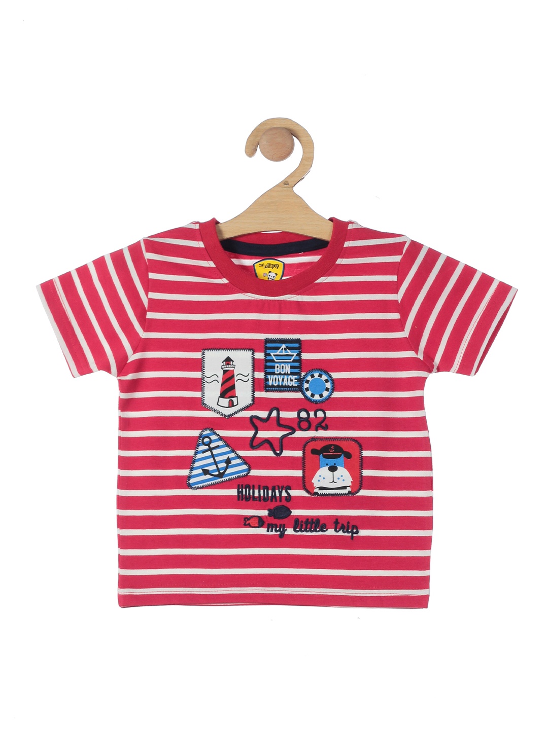 

Lil Lollipop Kids Unisex Red Striped Graphic Print T-shirt