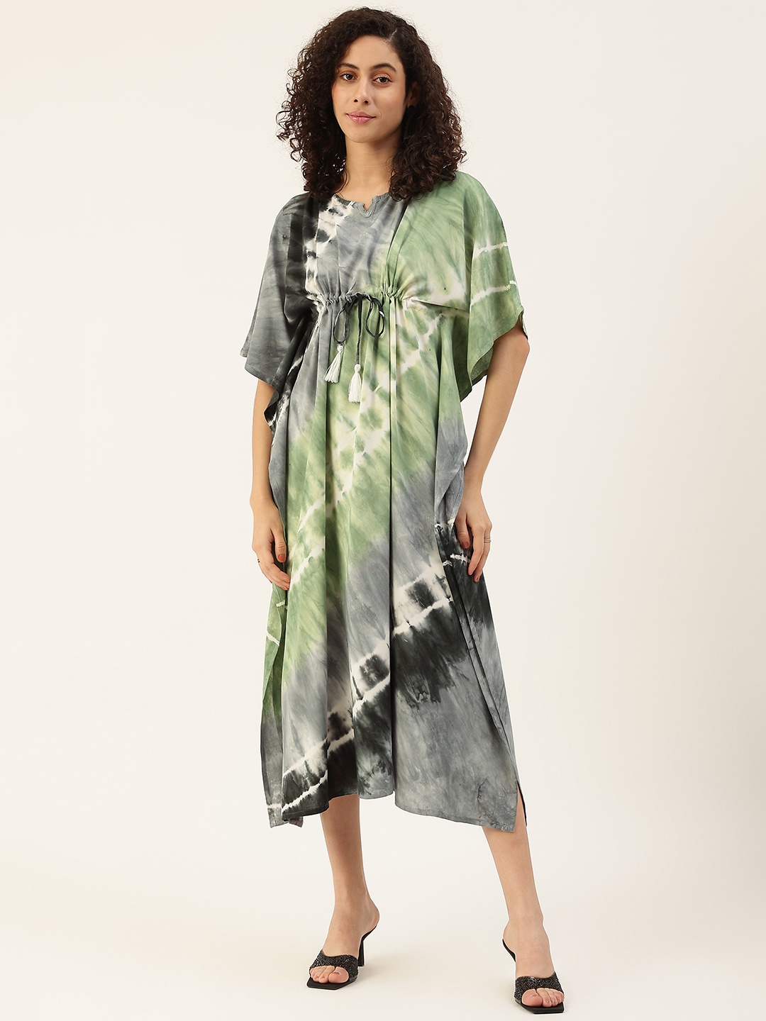 

Maaesa Women Green & Grey Dyed Kaftan Midi Dress