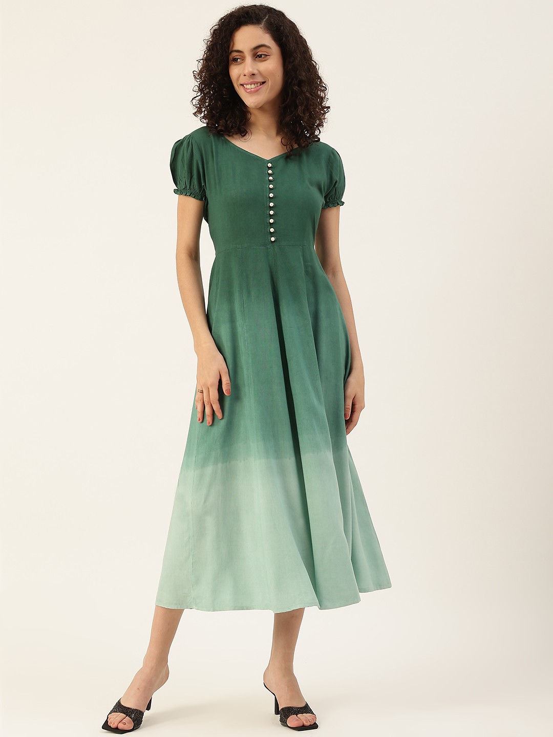 

Maaesa Women Green Ombre Dyed A-Line Midi Dress