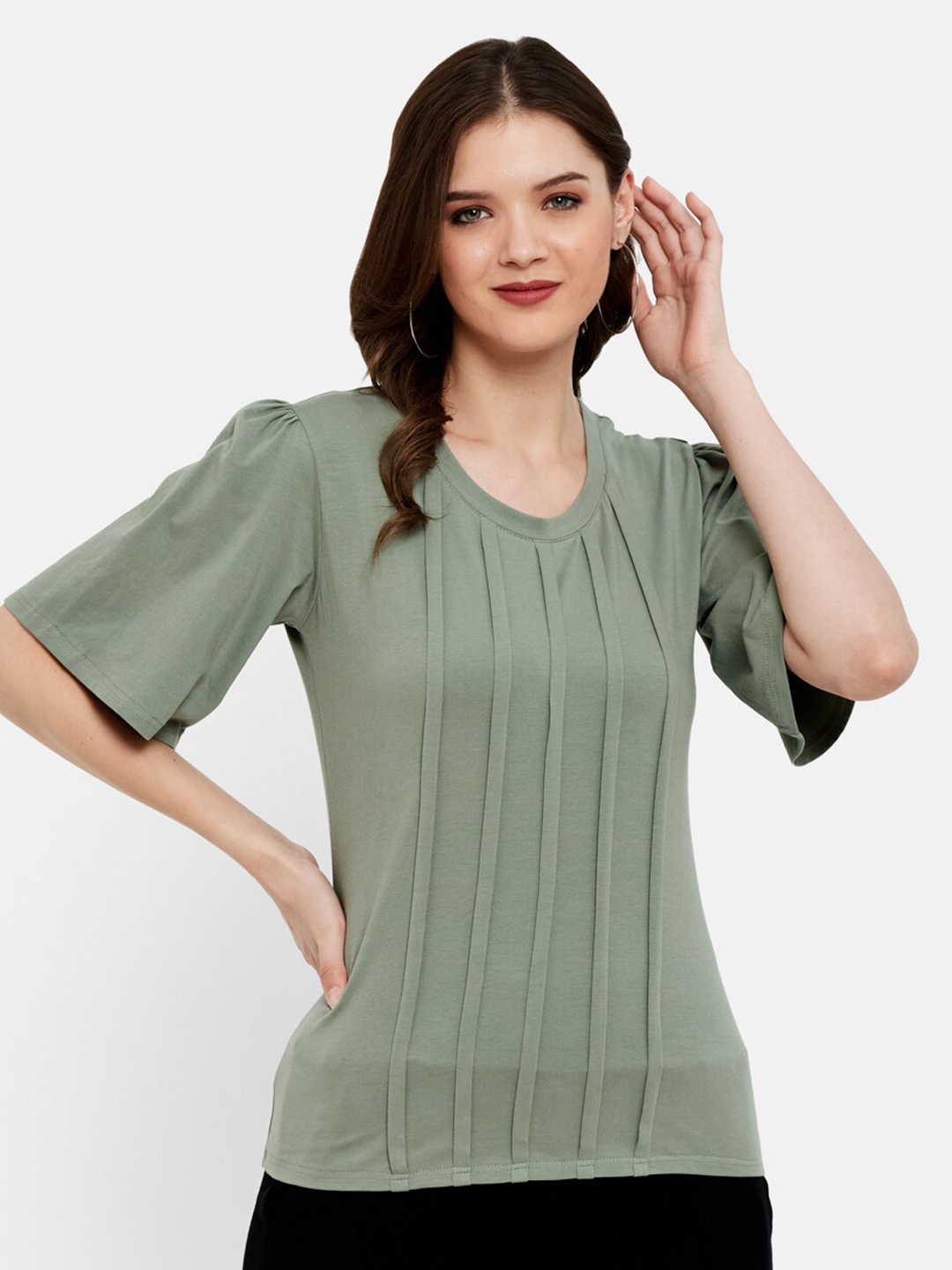 

UNMADE Sea Green Pleated Top