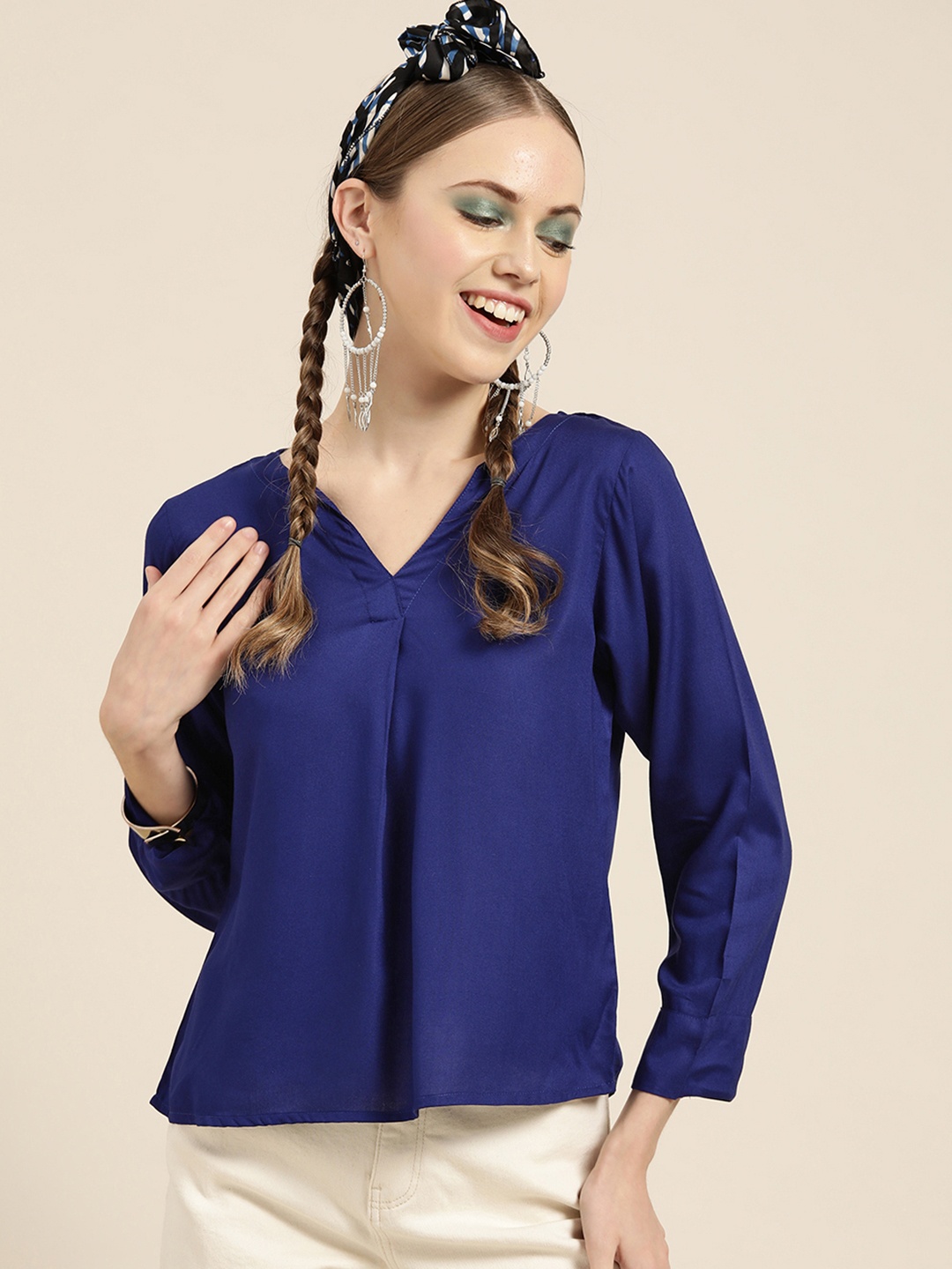 

Sangria Women Blue Solid Pure Cotton Top