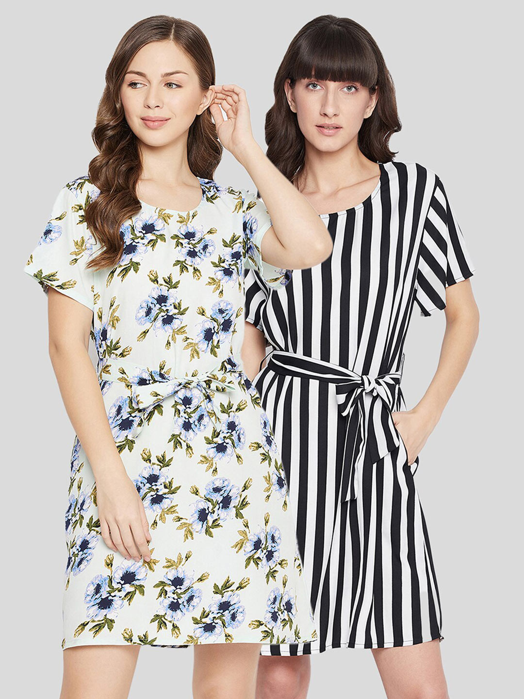 

Clovia Women Pack Of 2 Black & White Printed Everyday Nightdress