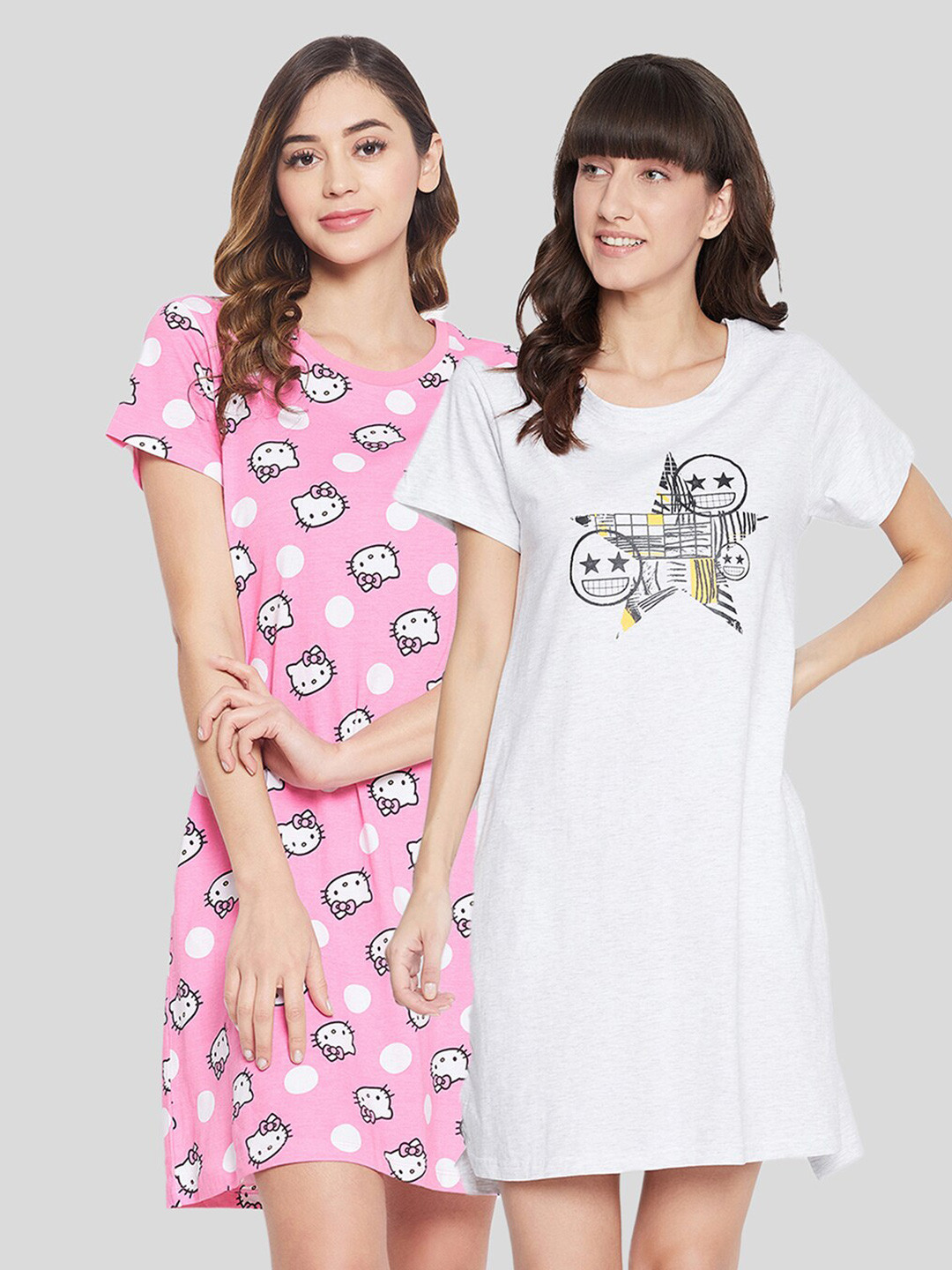 

Clovia Pack of 2 Printed Nightdress, Pink