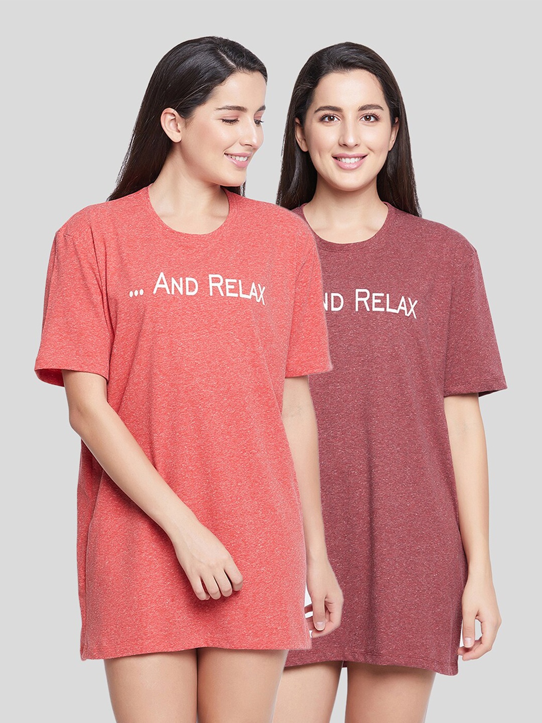 

Clovia Pack of 2 Peach-Coloured Printed Cotton Nightdress