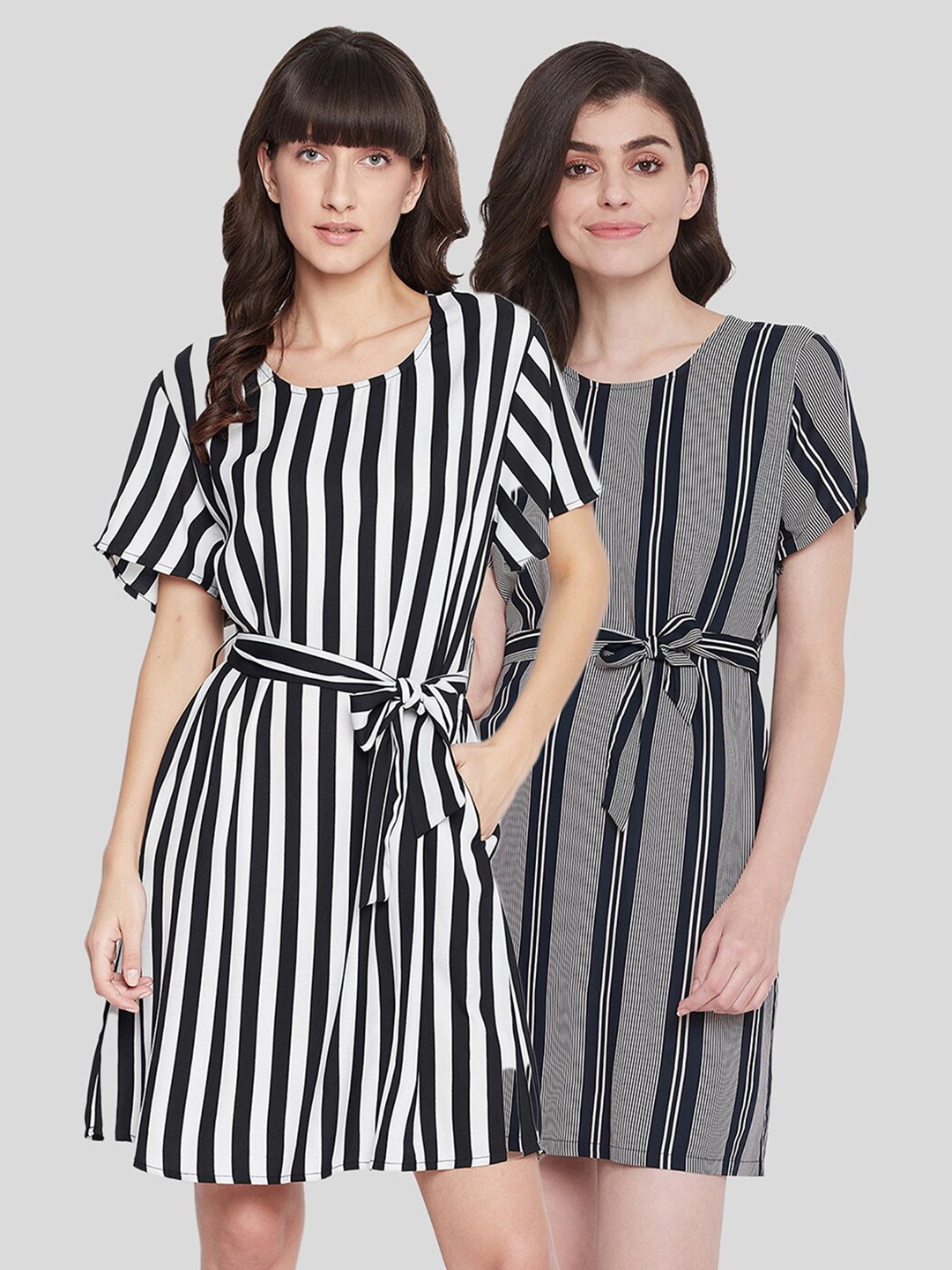 

Clovia Pack of 2 Black Striped Cotton Nightdress