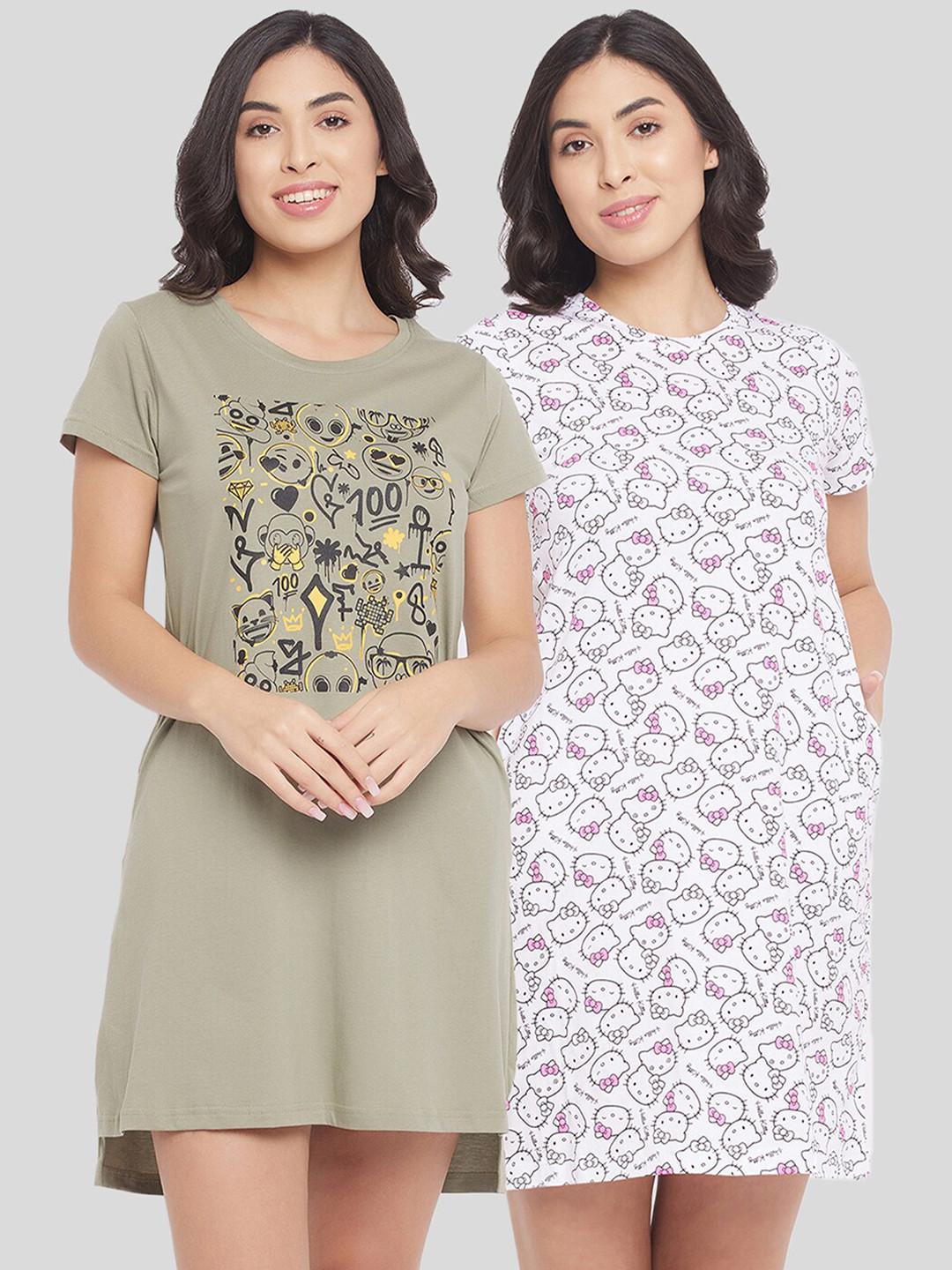 

Clovia Pack of 2 Grey Printed Cotton Nightdress