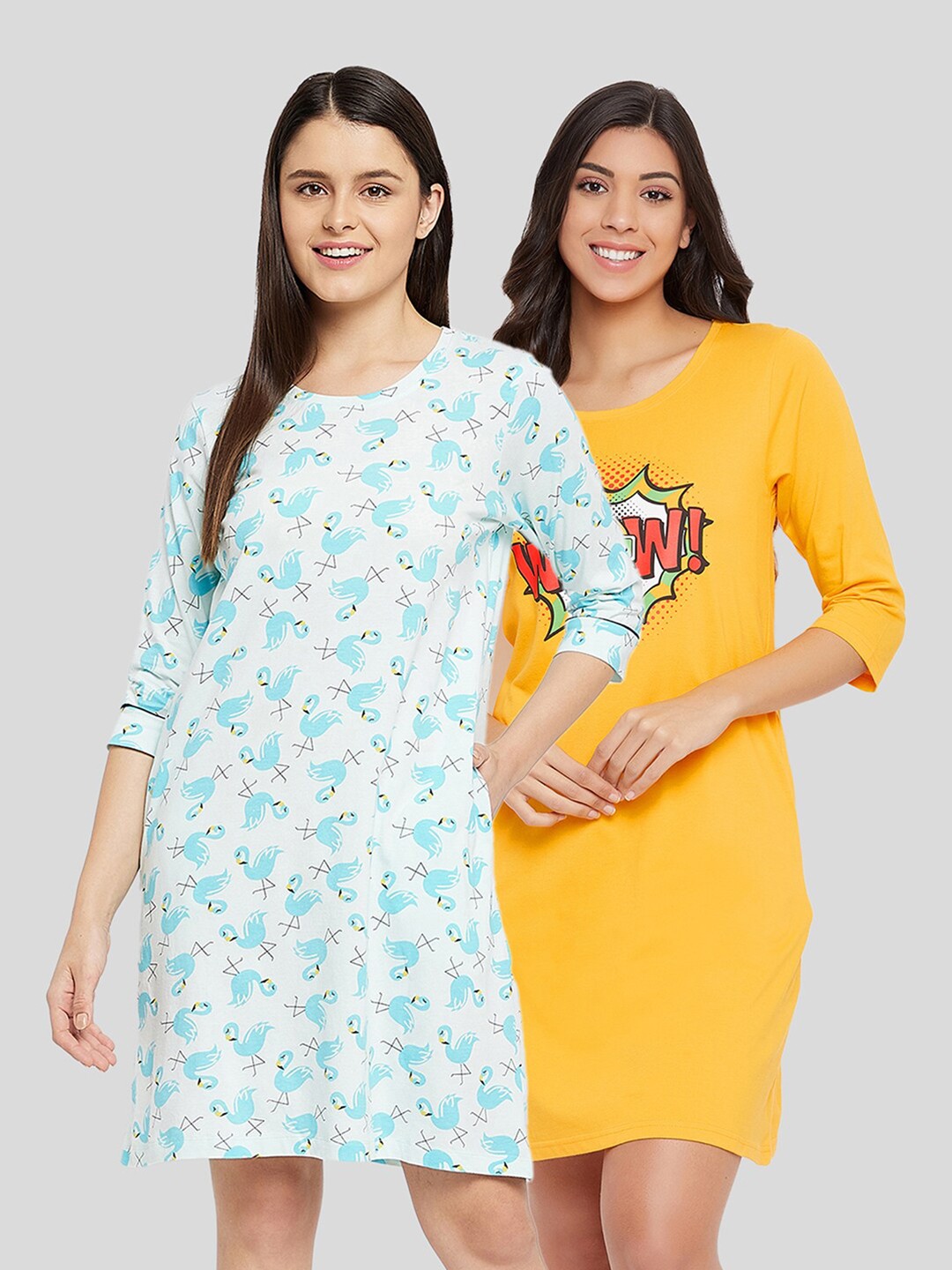 

Clovia Pack of 2 Printed Nightdress, Yellow
