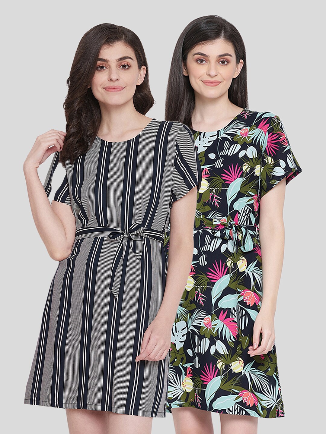 

Clovia Women Pack of 2 Black Printed Nightdress