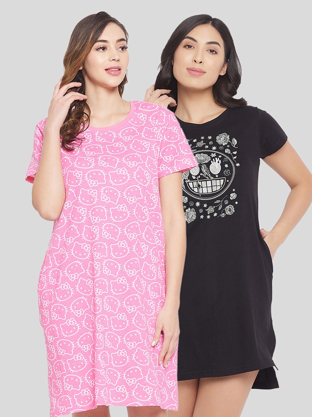 

Clovia Set of 2 Black & Pink Printed Cotton Nightdress