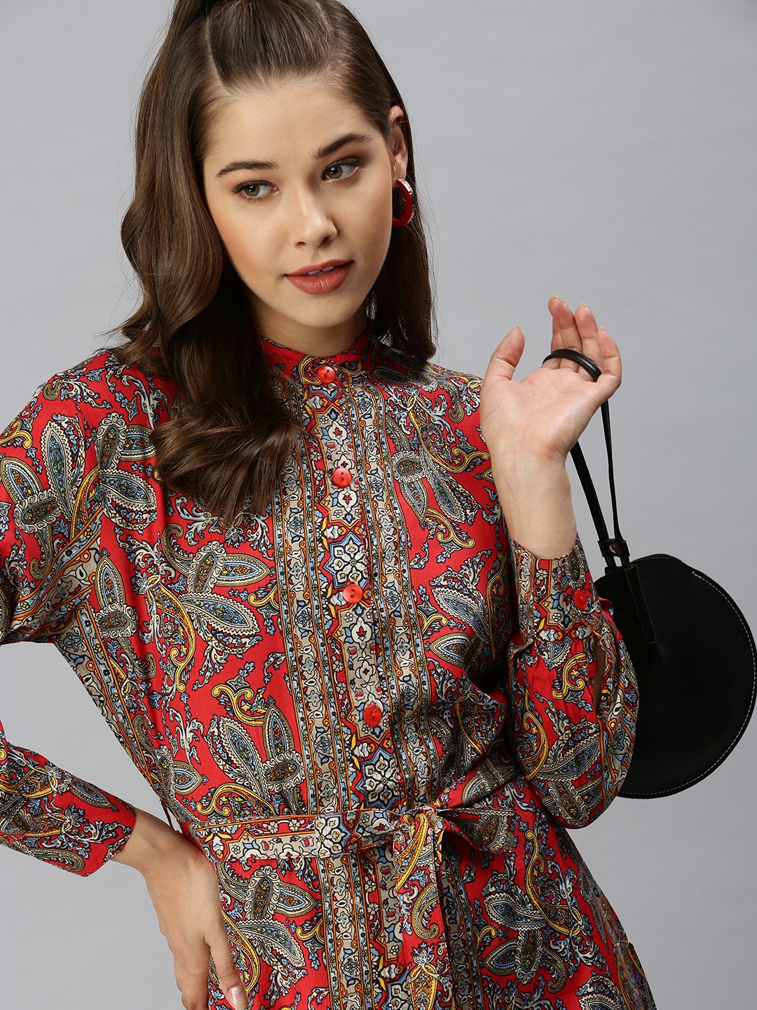 

SHOWOFF Red Ethnic Motifs A-Line Midi Dress