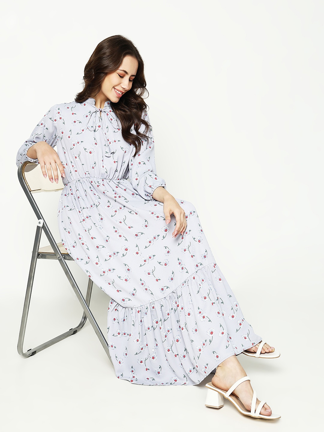 

SHOWOFF Grey Ethnic Motifs A-Line Midi Dress