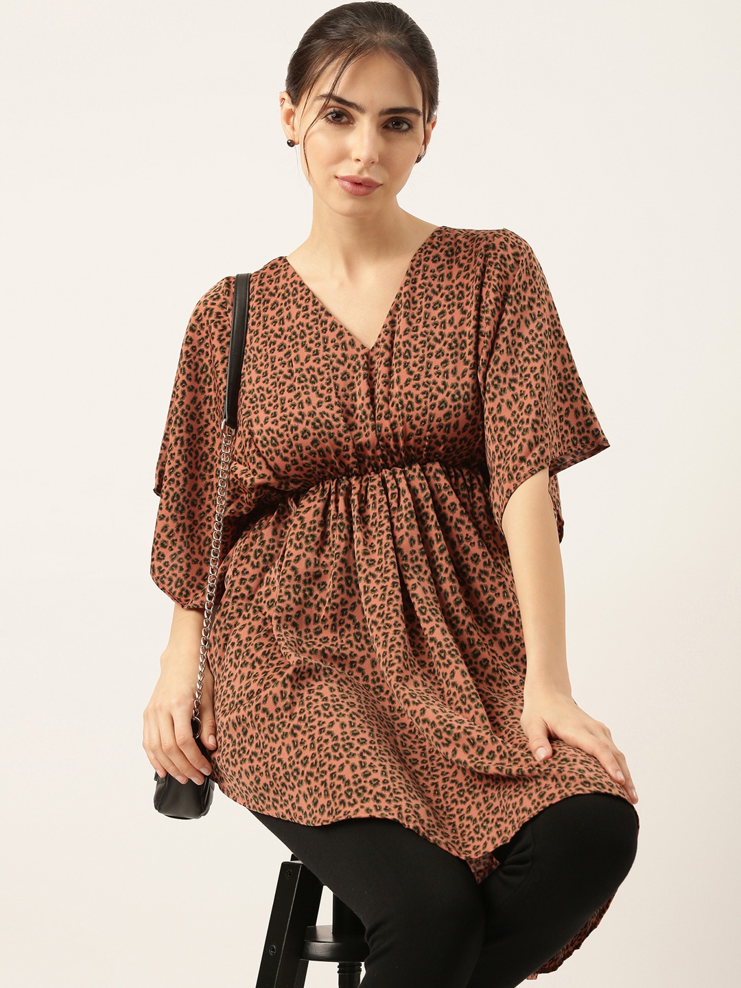 

SHOWOFF Rust Animal Crepe Empire Dress