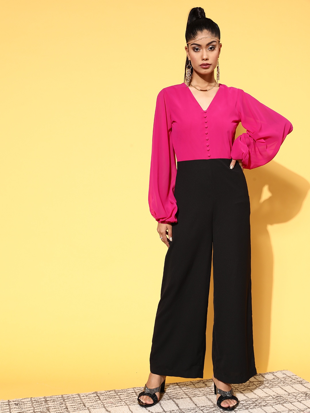 

SASSAFRAS Women Fuchsia Colourblocked Joyful Jumpsuit