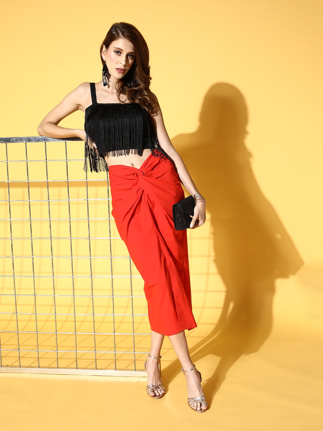 

SASSAFRAS Orange Solid Twist & Knot Skirt