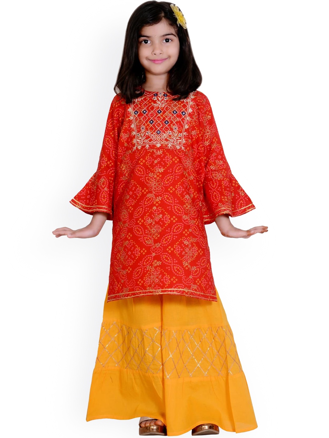 

misbis Girls Red Floral Printed Kurti with Sharara