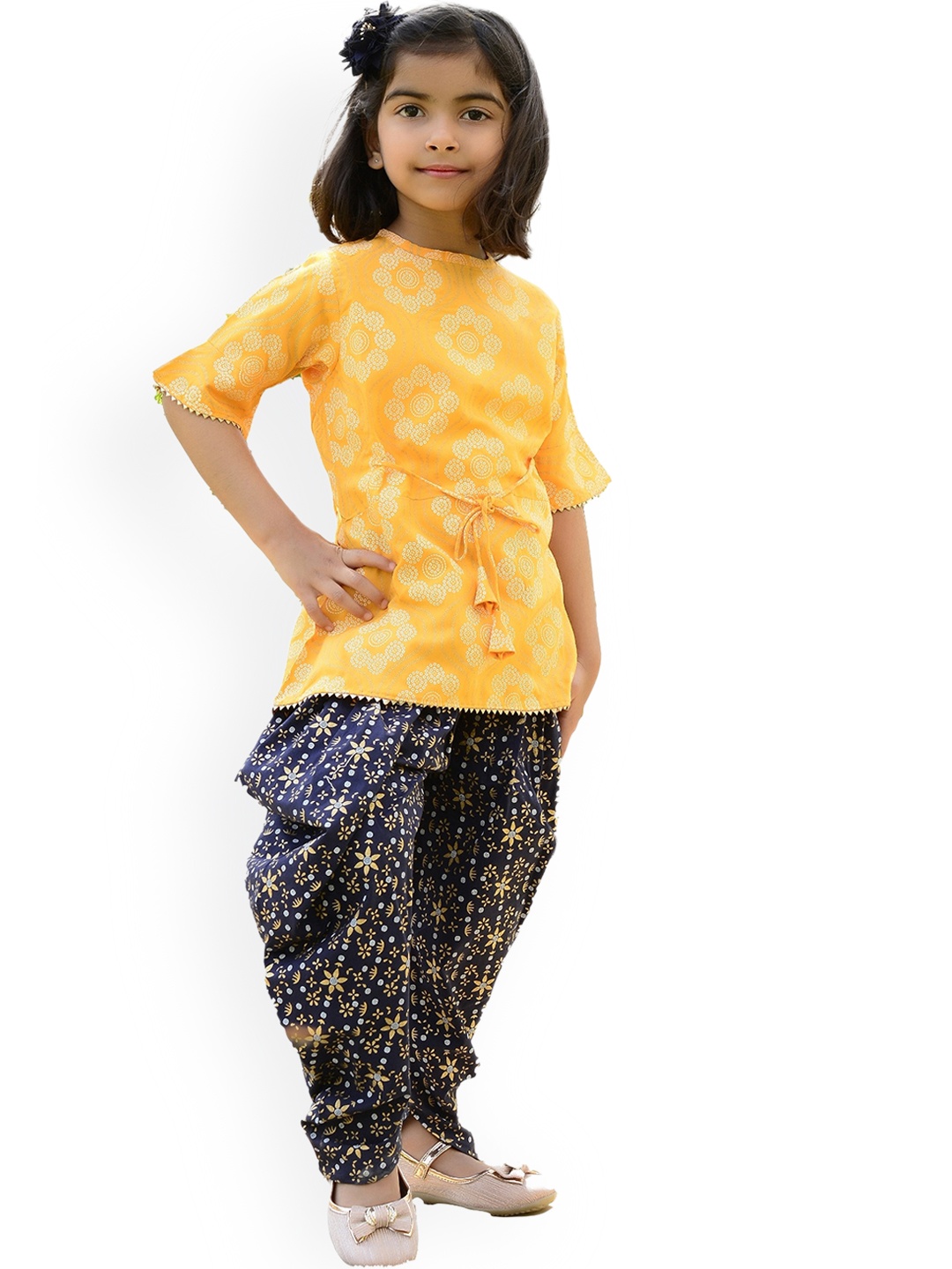 

misbis Girls Yellow Kurti with Dhoti Pants