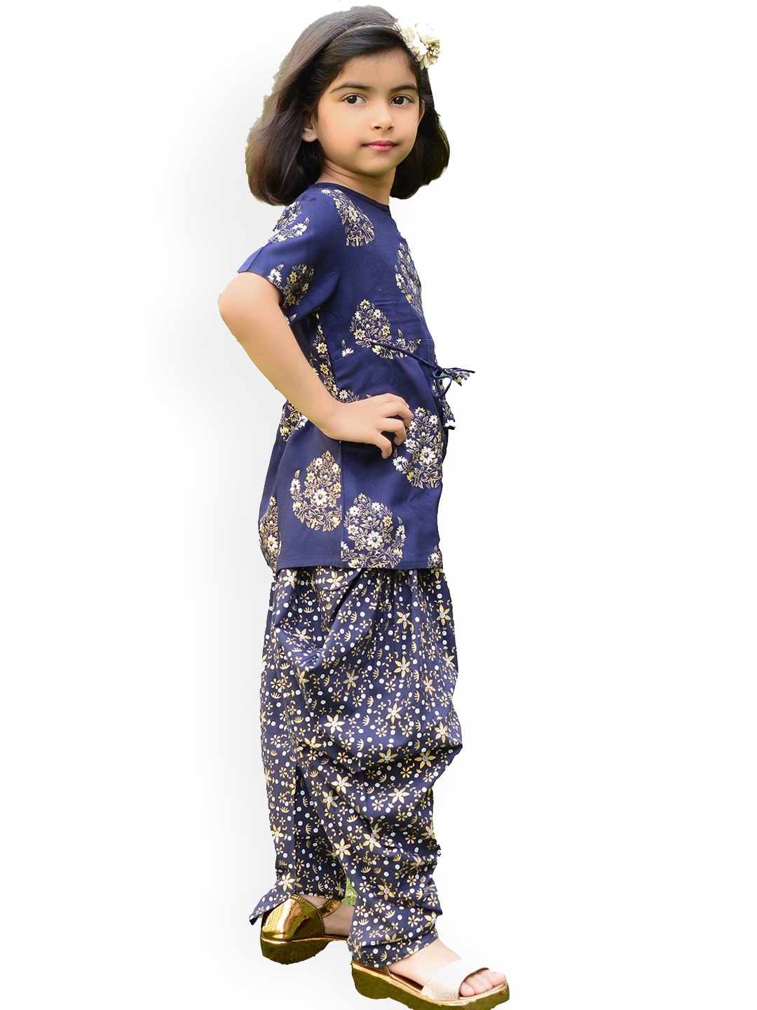 

misbis Girls Blue Printed Kurta with Dhoti Pants