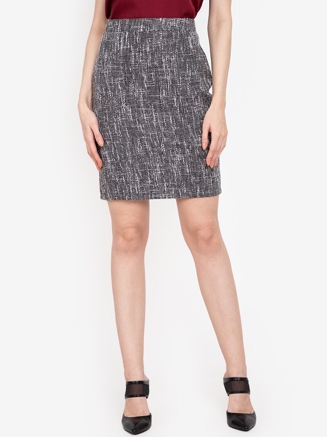 

ZALORA WORK Women Black Tweed Straight Cut Skirt