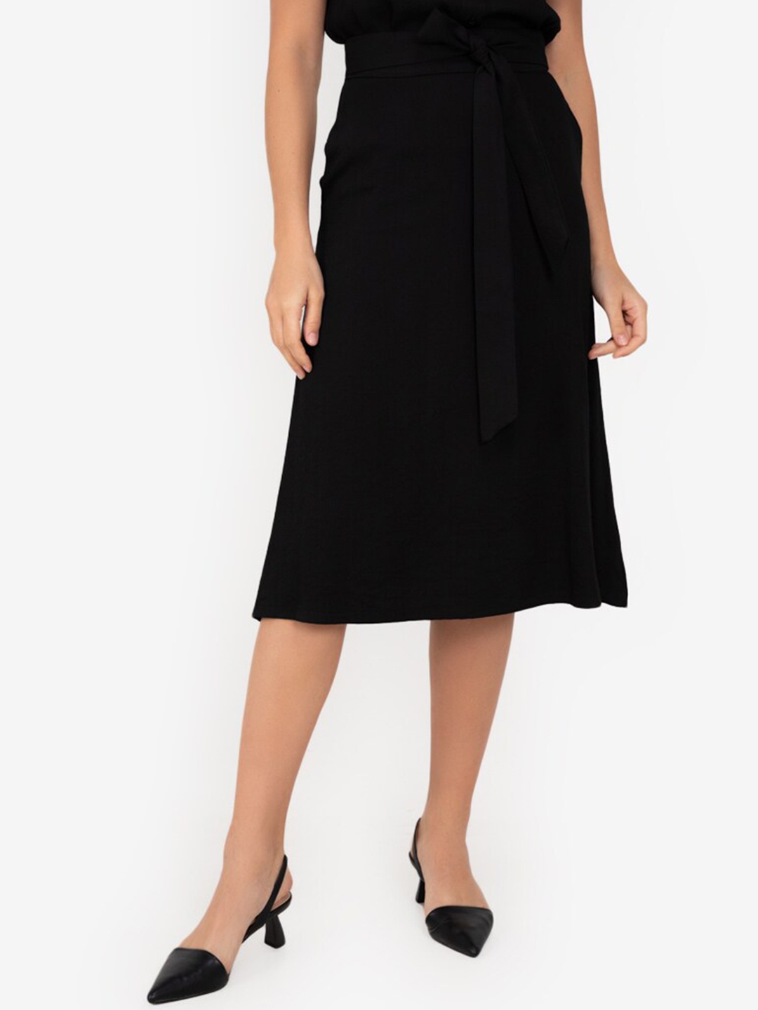 

ZALORA WORK Women Black Flared Skirt With Belt
