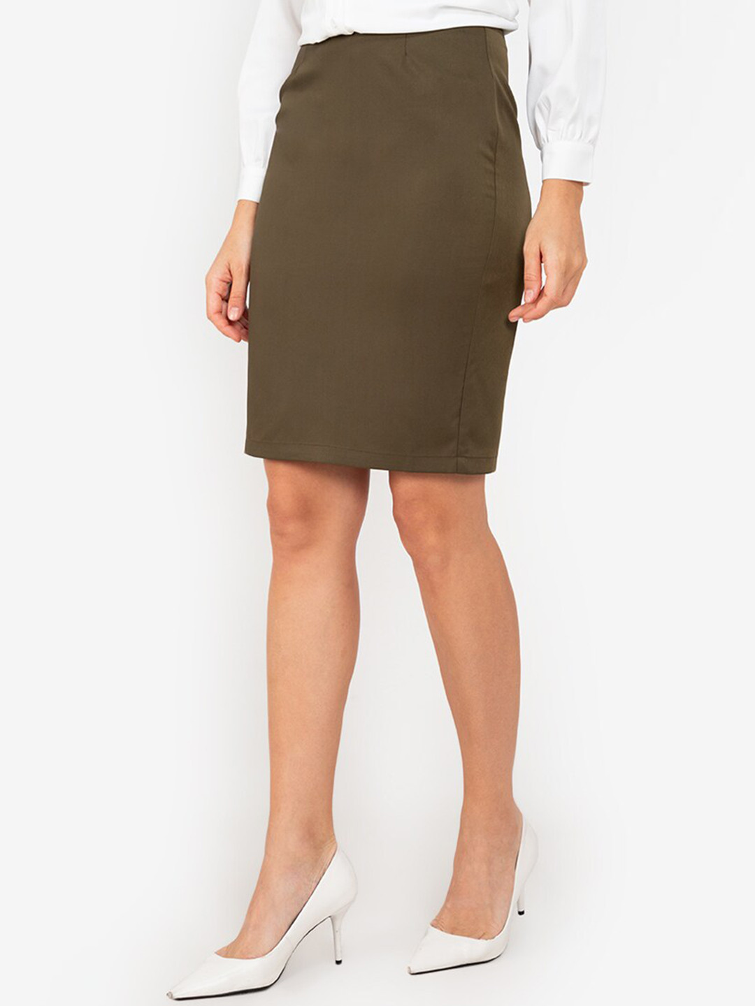 

ZALORA WORK Olive Green Solid Pencil Skirt