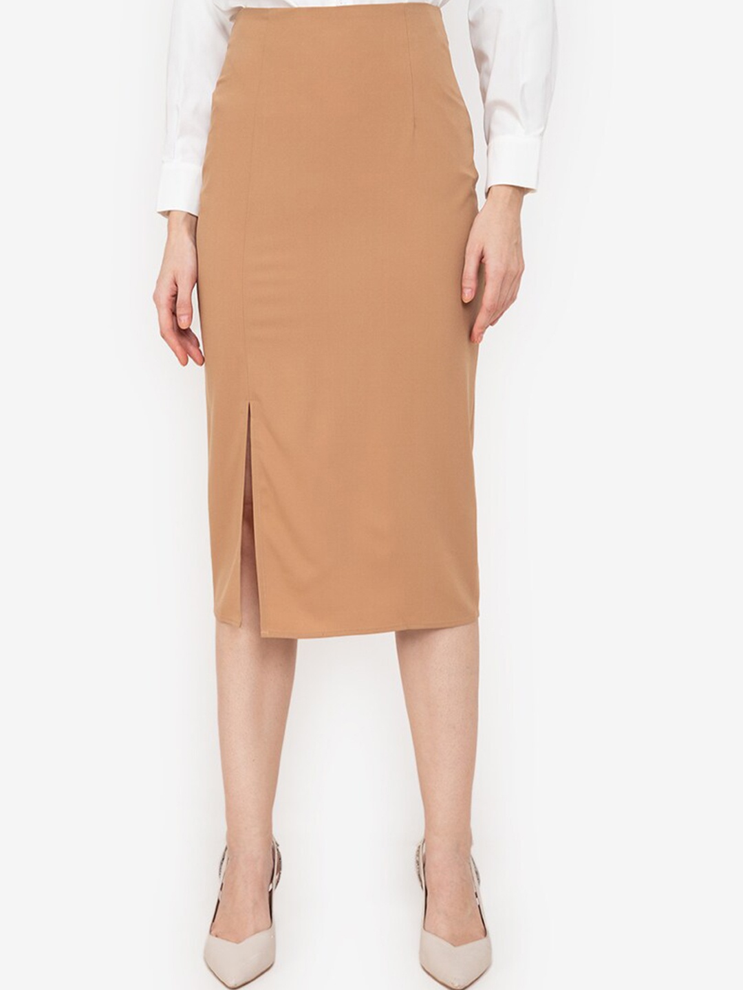 

ZALORA WORK Women Camel Brown Pencil Skirt