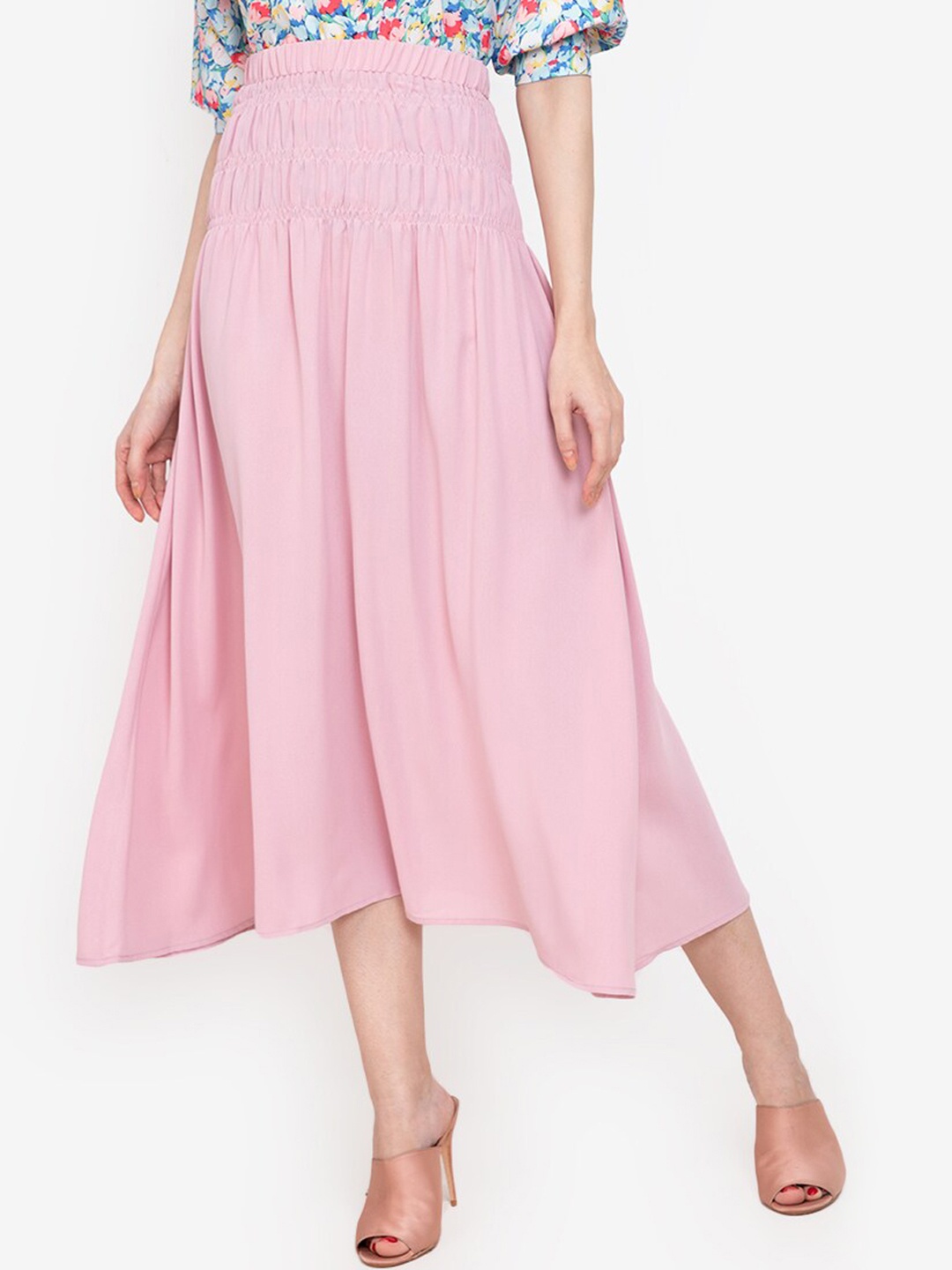 

ZALORA WORK Women Pink Flared Pleated Midi Skirt