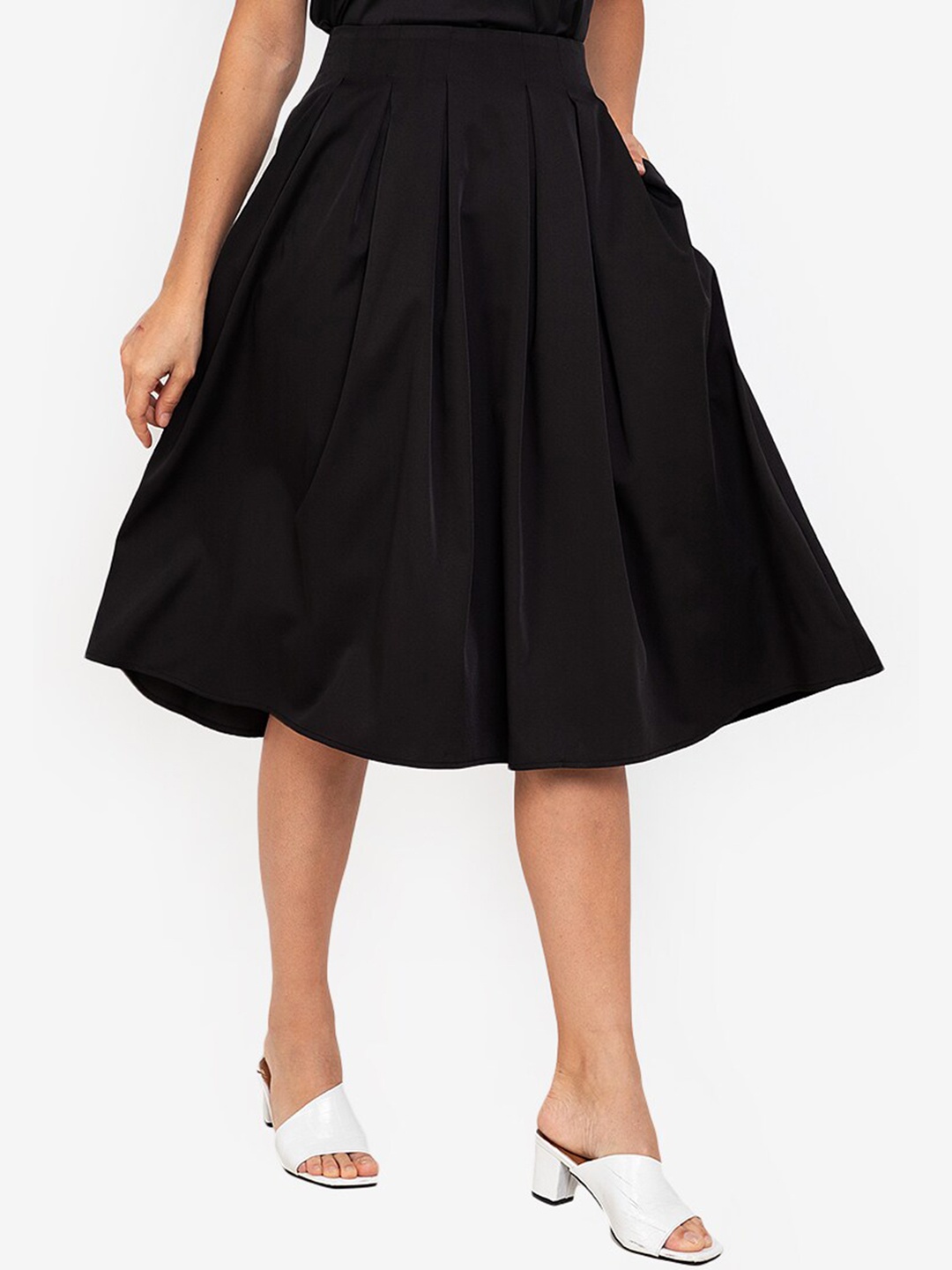 

ZALORA WORK Women Black Flared Pleated Midi Skirt