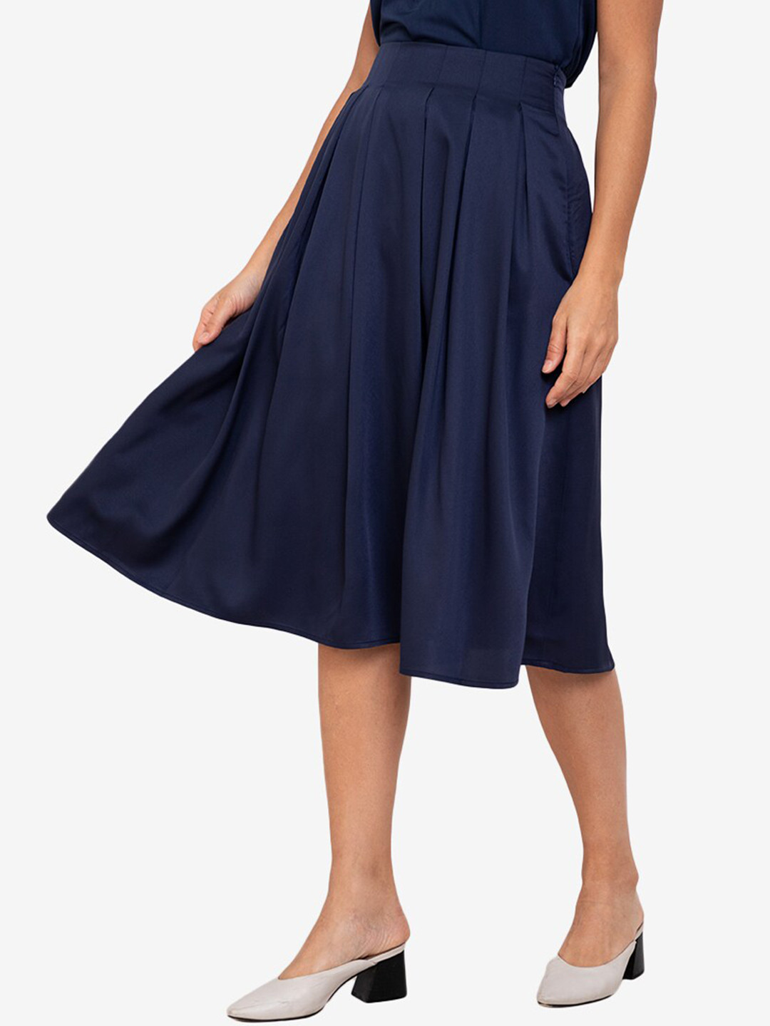 

ZALORA WORK Women Navy Blue Flared Pleated Midi Skirt