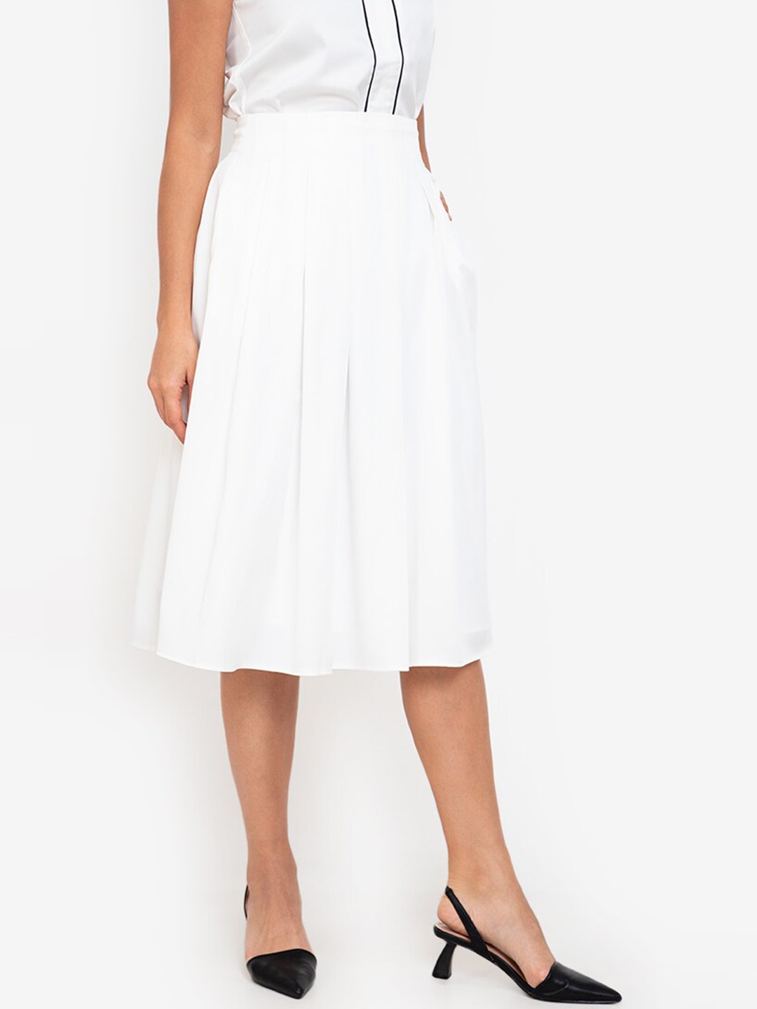 

ZALORA WORK Women White Flared Pleated Midi Skirt