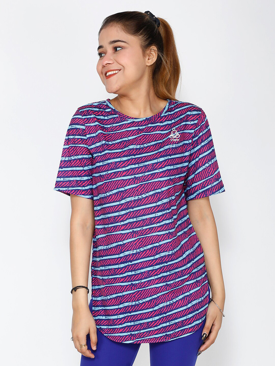 

Yogue Activewear Women Blue Striped Outdoor T-shirt