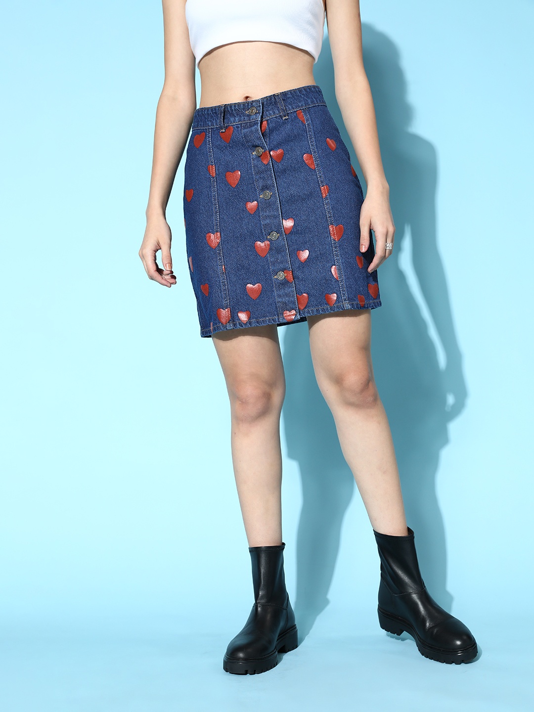 

SASSAFRAS Deep Navy Blue Geometric All in the Details Skirt