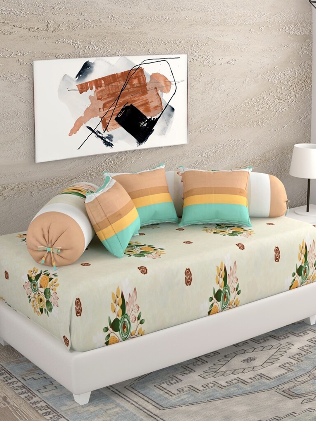 

Salona Bichona Unisex Green 144 TC Floral Printed Diwan Set