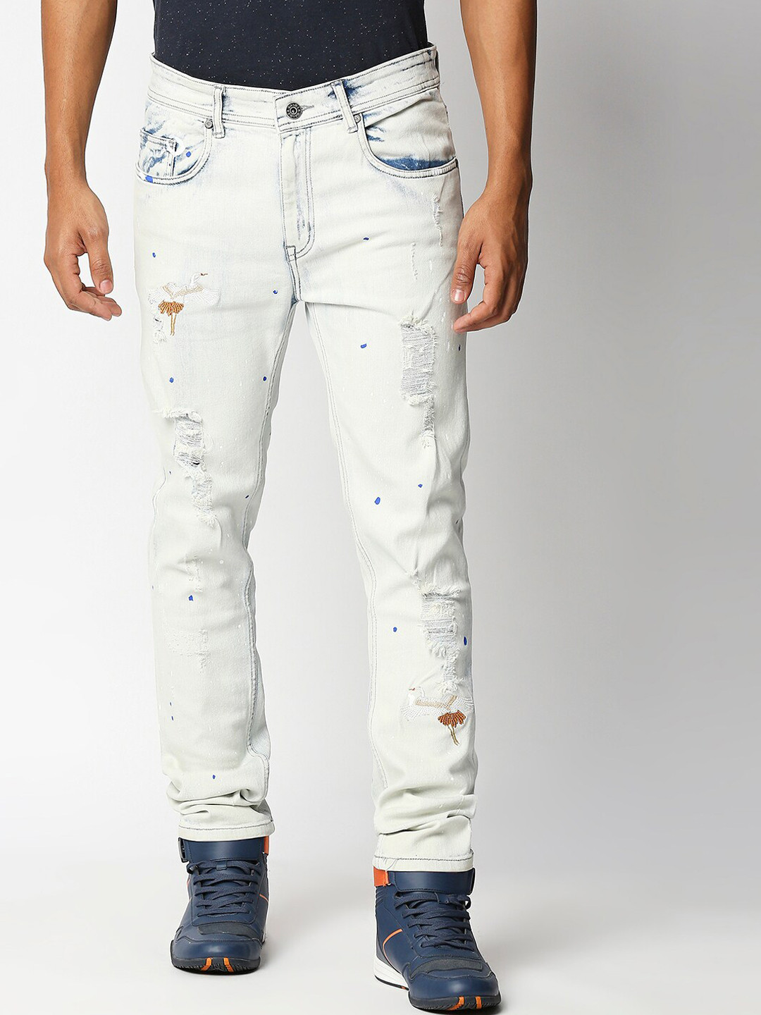 

WAIMEA Men Faded Blue Skinny Fit Mildly Distressed Stretchable Jeans