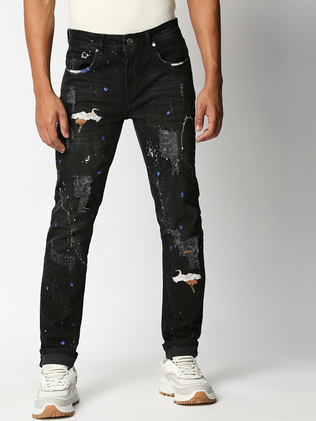 

WAIMEA Men Black Skinny Fit Distressed Light Fade Stretchable Jeans