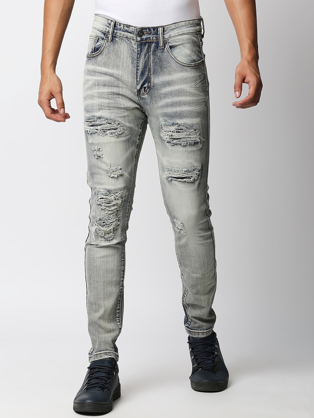 

WAIMEA Men Grey Skinny Fit Mildly Distressed Heavy Fade Stretchable Jeans