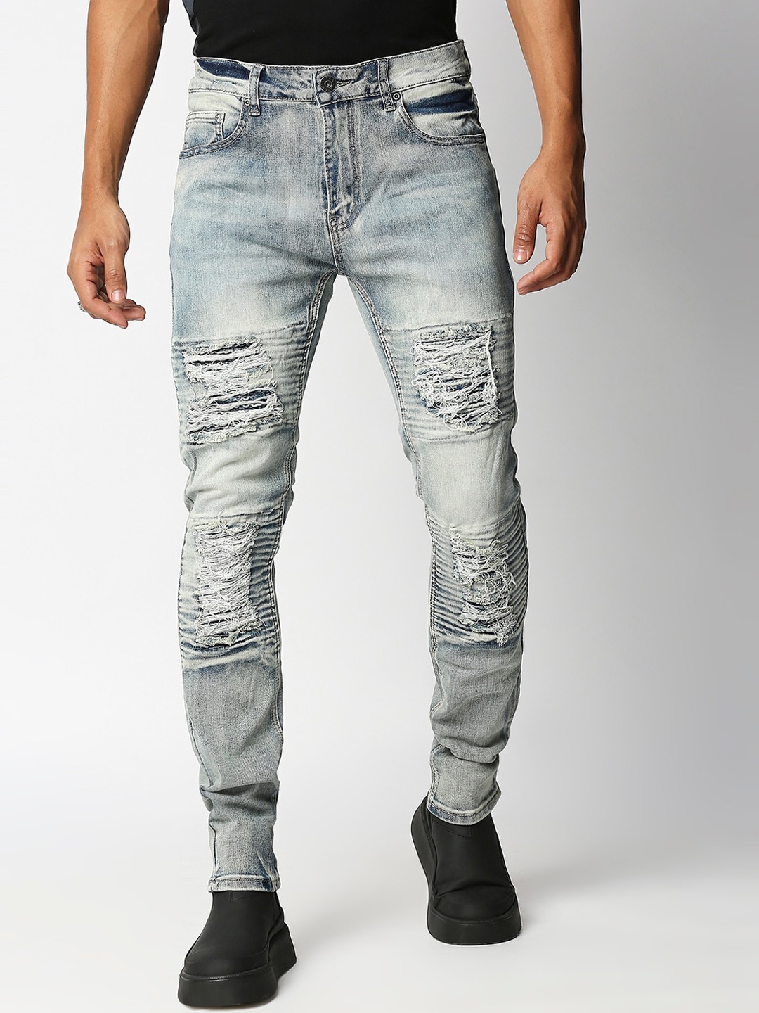 

WAIMEA Men Blue Skinny Fit Mildly Distressed Heavy Fade Stretchable Denim Jeans