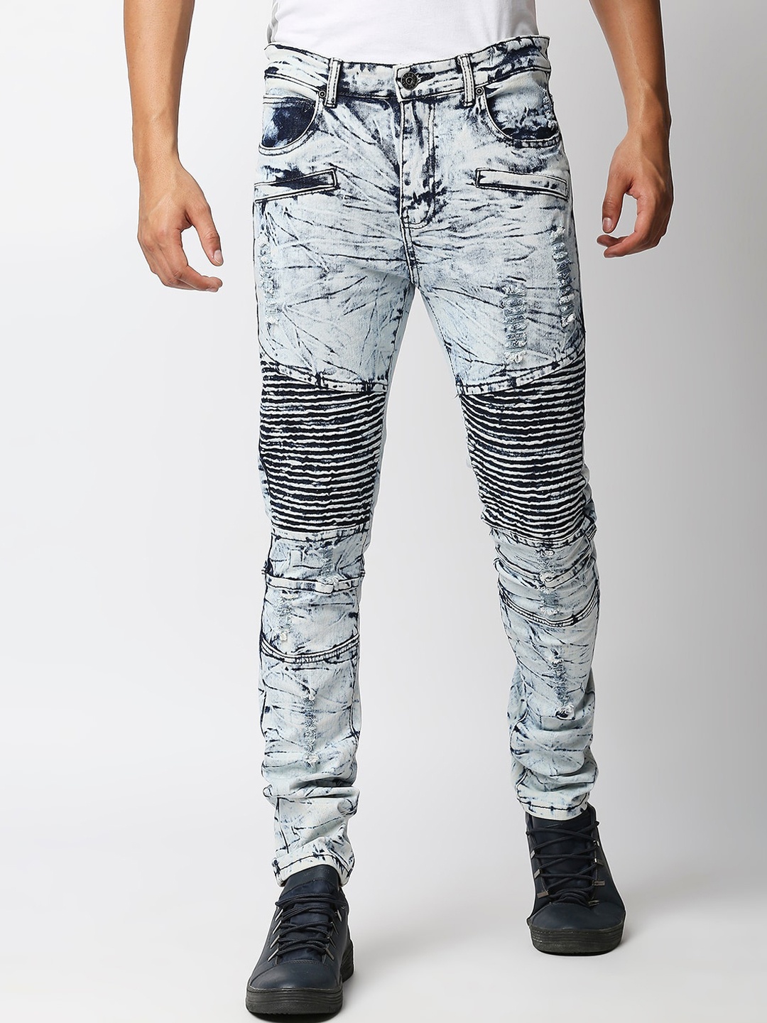 

WAIMEA Men Grey Skinny Fit Slash Knee Heavy Fade Stretchable Jeans