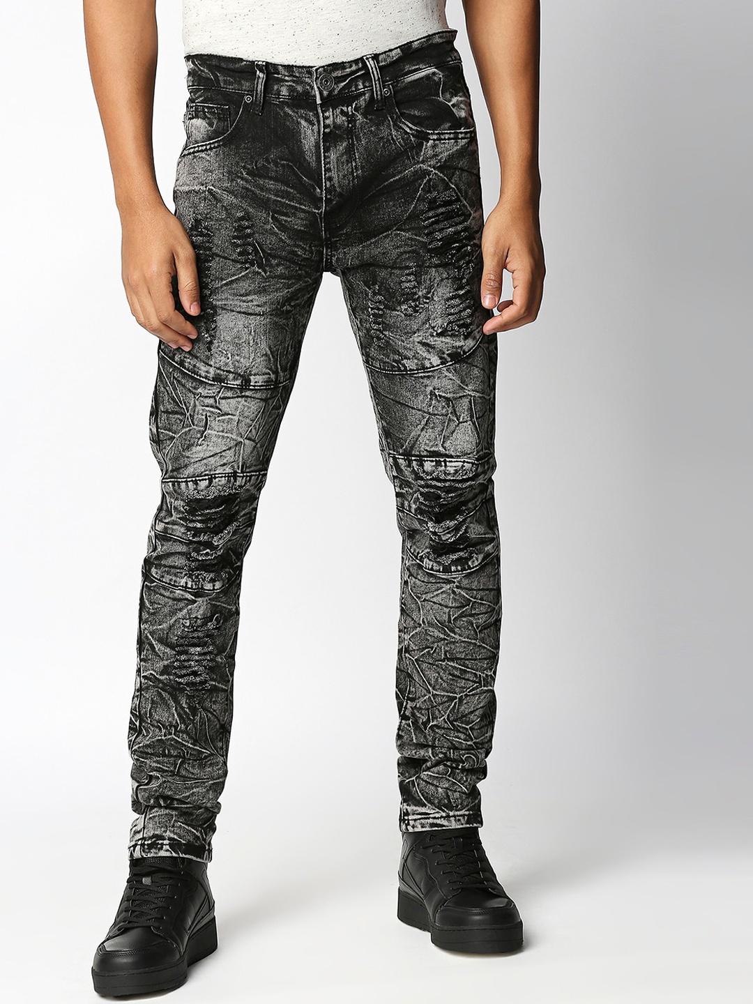 

WAIMEA Men Black Skinny Fit Mildly Distressed Heavy Fade Stretchable Denim Jeans