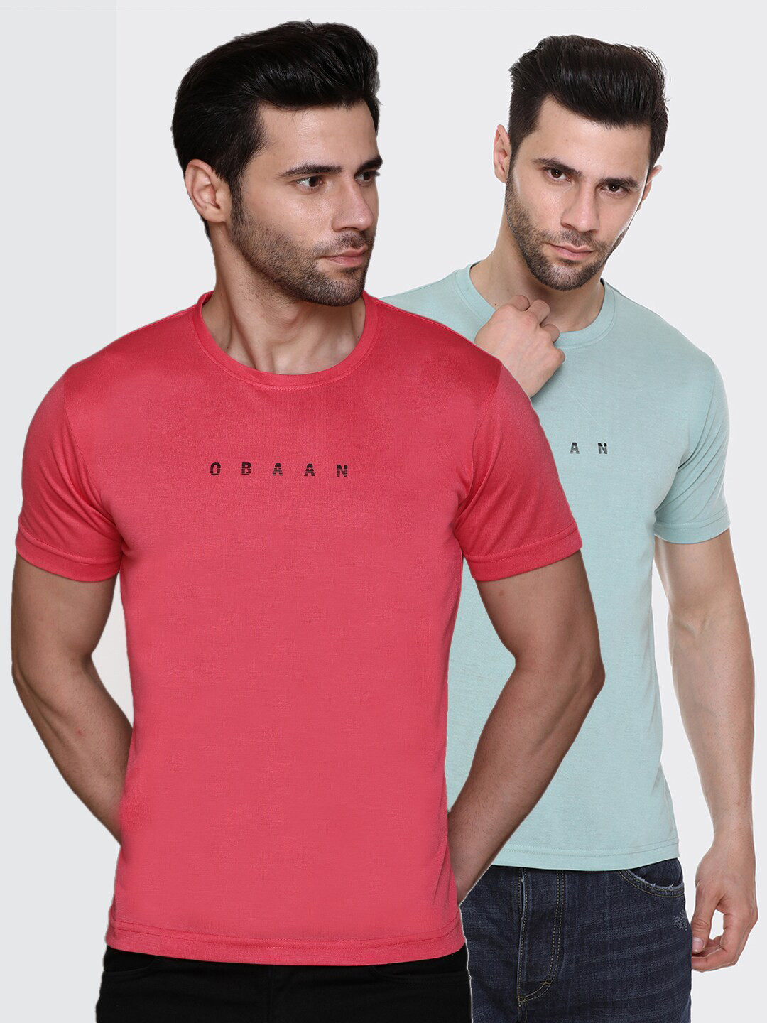 

Obaan Men Red & Blue Set Of 2 Typography Printed T-shirt