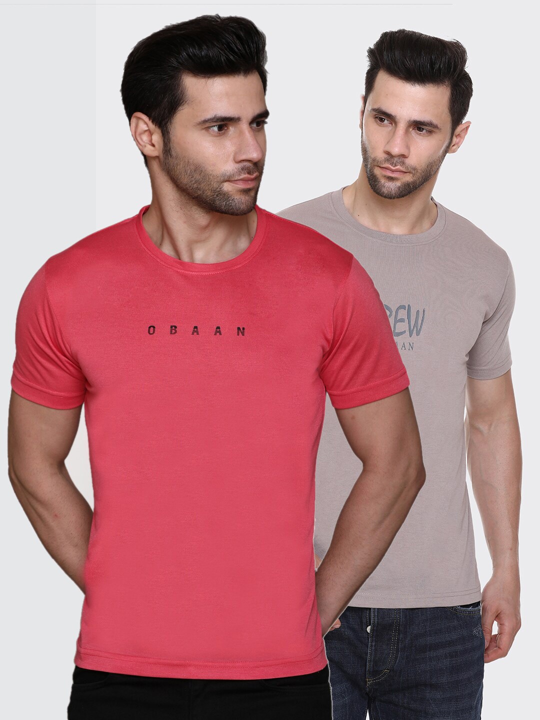 

Obaan Men Pack Of 2 Typography Printed T-shirt, Red
