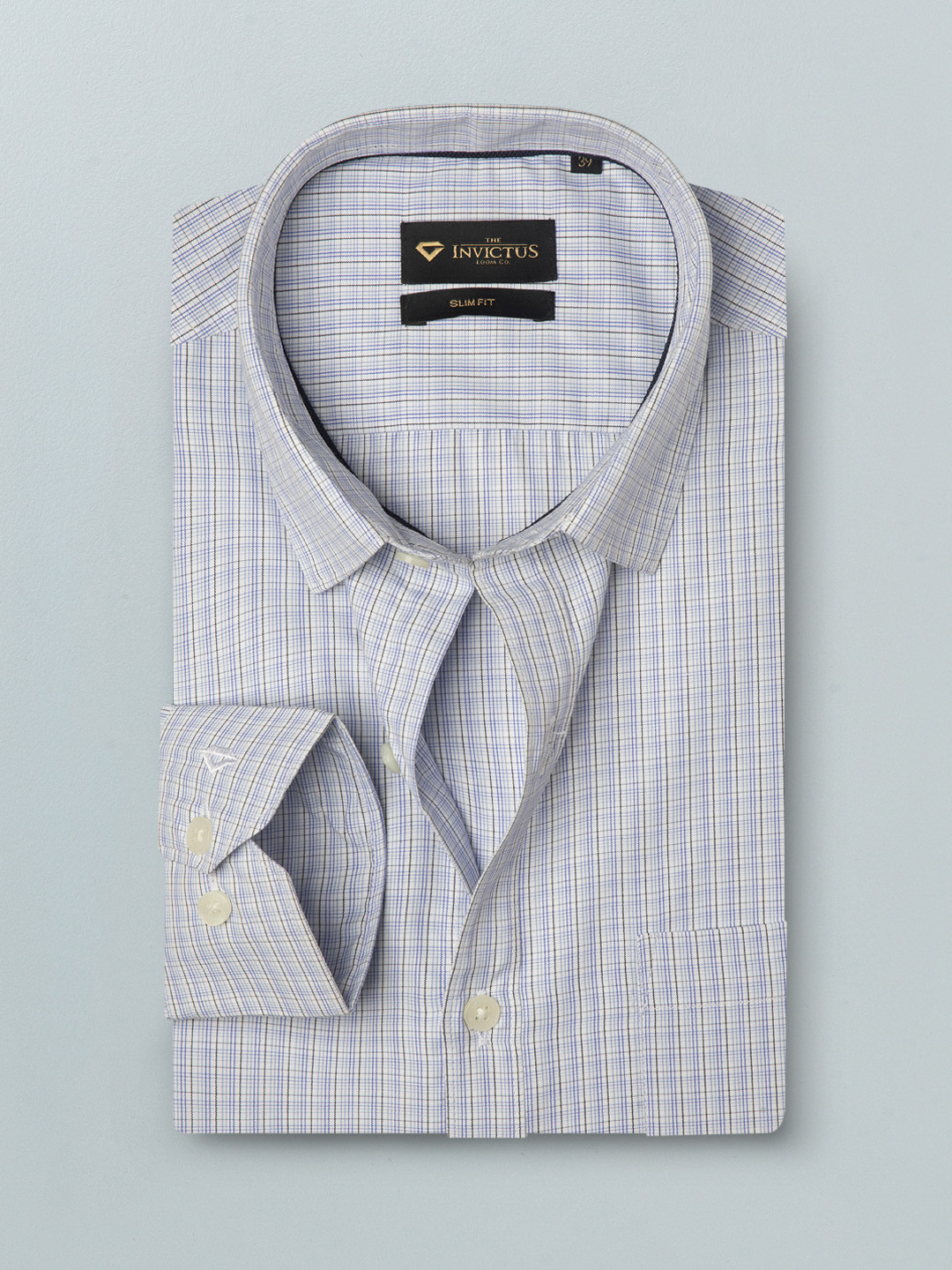

INVICTUS Men White & Blue Slim Fit Checked Formal Shirt